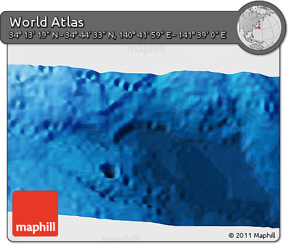Political 3D Map of the Area around 34° 28' 56" N, 141° 10' 30" E