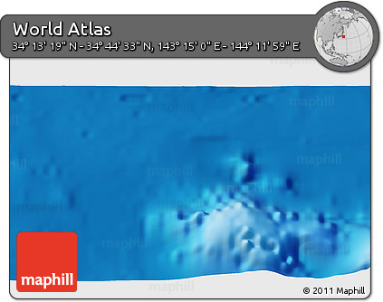 Physical 3D Map of the Area around 34° 28' 56" N, 143° 43' 29" E