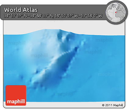 Shaded Relief 3D Map of the Area around 34° 28' 56" N, 14° 22' 30" W