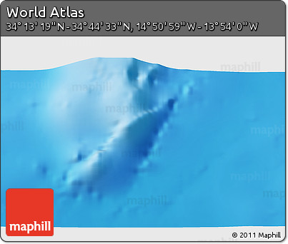 Shaded Relief 3D Map of the Area around 34° 28' 56" N, 14° 22' 30" W