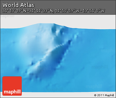 Shaded Relief 3D Map of the Area around 34° 28' 56" N, 14° 22' 30" W