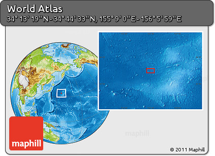 Physical Location Map of the Area around 34° 28' 56" N, 155° 37' 30" E