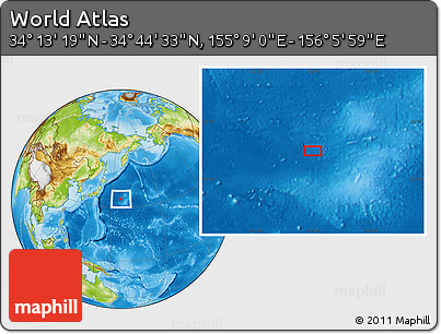 Physical Location Map of the Area around 34° 28' 56" N, 155° 37' 30" E