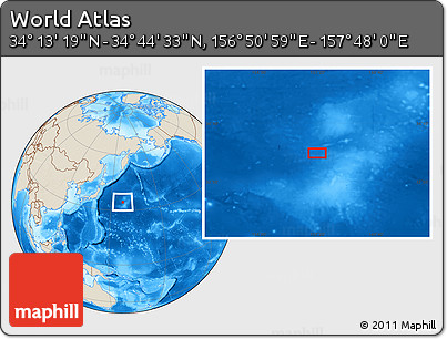 Shaded Relief Location Map of the Area around 34° 28' 56" N, 157° 19' 29" E