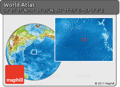Physical Location Map of the Area around 34° 28' 56" N, 166° 40' 30" E