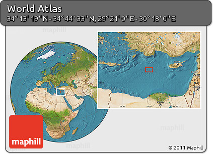 Satellite Location Map of the Area around 34° 28' 56" N, 29° 49' 30" E