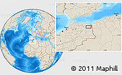 Shaded Relief Location Map of the area around 34° 28' 56" N, 2° 28' 30" W