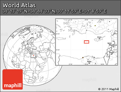 Blank Location Map of the Area around 34° 28' 56" N, 30° 40' 29" E