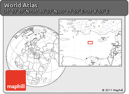Blank Location Map of the Area around 34° 28' 56" N, 30° 40' 29" E
