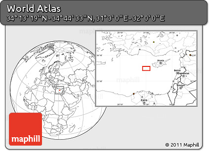 Blank Location Map of the Area around 34° 28' 56" N, 31° 31' 29" E