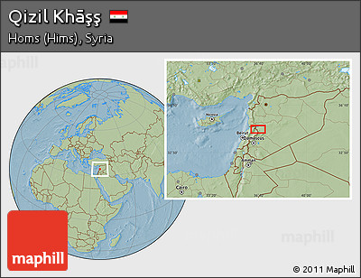 Savanna Style Location Map of Qizil Khāşş, hill shading
