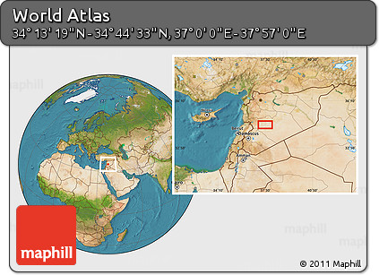 Satellite Location Map of the Area around 34° 28' 56" N, 37° 28' 30" E