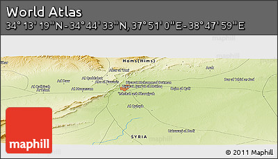 Physical Panoramic Map of the Area around 34° 28' 56" N, 38° 19' 30" E