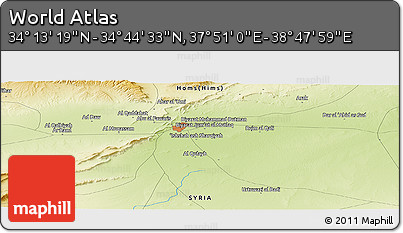 Physical Panoramic Map of the Area around 34° 28' 56" N, 38° 19' 30" E