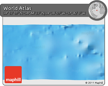 Shaded Relief 3D Map of the Area around 34° 28' 56" N, 38° 10' 29" W