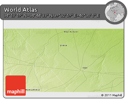 Physical 3D Map of the Area around 34° 28' 56" N, 40° 1' 29" E