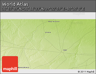 Physical 3D Map of the Area around 34° 28' 56" N, 40° 1' 29" E