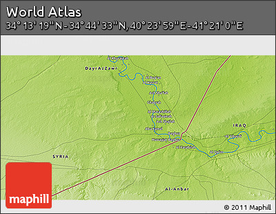 Physical 3D Map of the Area around 34° 28' 56" N, 40° 52' 30" E