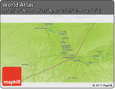 Physical 3D Map of the Area around 34° 28' 56" N, 40° 52' 30" E