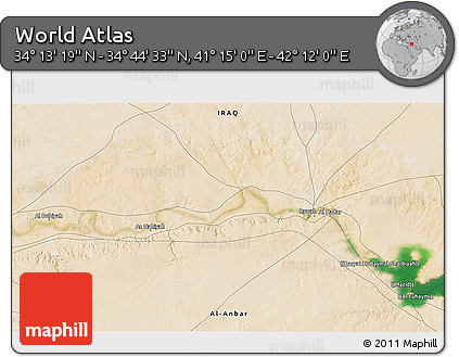 Satellite 3D Map of the Area around 34° 28' 56" N, 41° 43' 30" E