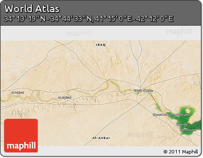 Satellite 3D Map of the Area around 34° 28' 56" N, 41° 43' 30" E