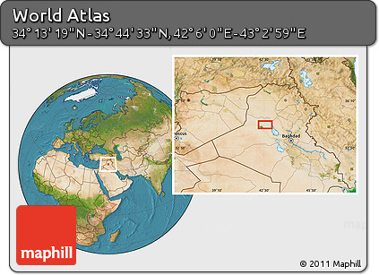 Satellite Location Map of the Area around 34° 28' 56" N, 42° 34' 30" E