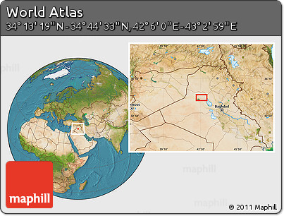 Satellite Location Map of the Area around 34° 28' 56" N, 42° 34' 30" E