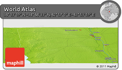 Physical Panoramic Map of the Area around 34° 28' 56" N, 43° 25' 29" E
