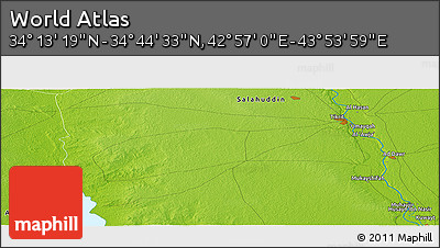 Physical Panoramic Map of the Area around 34° 28' 56" N, 43° 25' 29" E