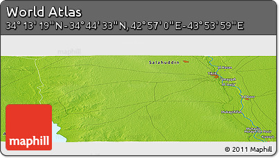 Physical Panoramic Map of the Area around 34° 28' 56" N, 43° 25' 29" E