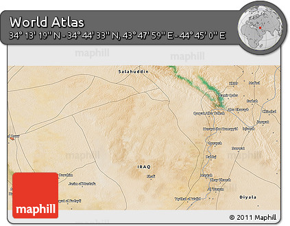 Satellite 3D Map of the Area around 34° 28' 56" N, 44° 16' 29" E