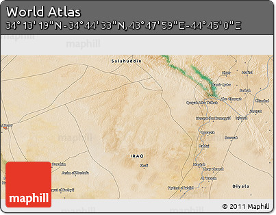 Satellite 3D Map of the Area around 34° 28' 56" N, 44° 16' 29" E