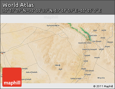 Satellite 3D Map of the Area around 34° 28' 56" N, 44° 16' 29" E