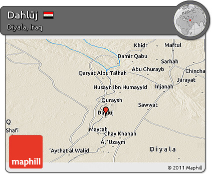 Shaded Relief Panoramic Map of Dahlūj