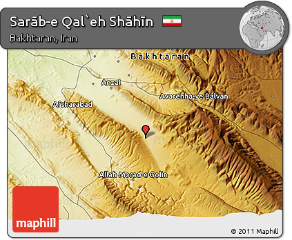 Physical 3D Map of Sarāb-e Qal`eh Shāhīn