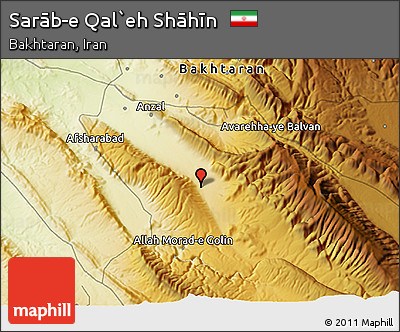 Physical 3D Map of Sarāb-e Qal`eh Shāhīn