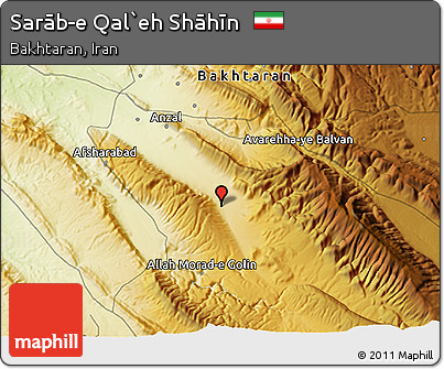 Physical 3D Map of Sarāb-e Qal`eh Shāhīn