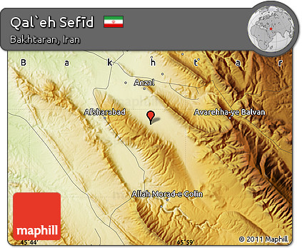Physical Map of Qal`eh Sefīd