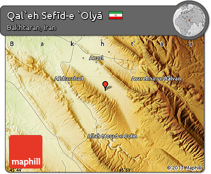 Physical Map of Qal`eh Sefīd-e `Olyā
