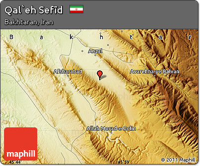 Physical Map of Qal`eh Sefīd