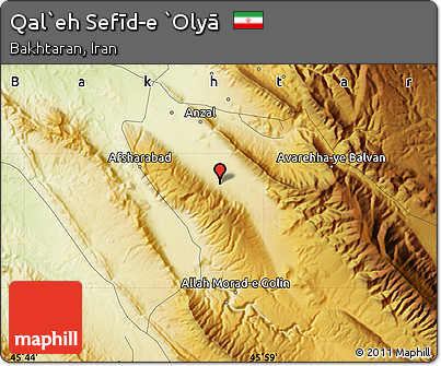 Physical Map of Qal`eh Sefīd-e `Olyā