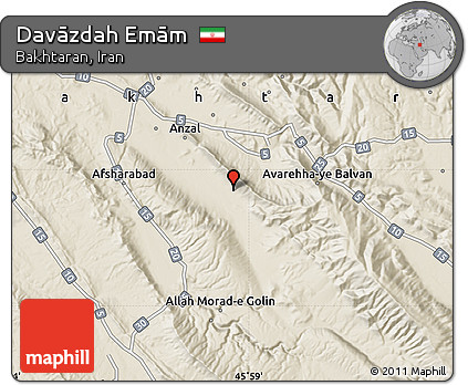 Shaded Relief Map of Davāzdah Emām