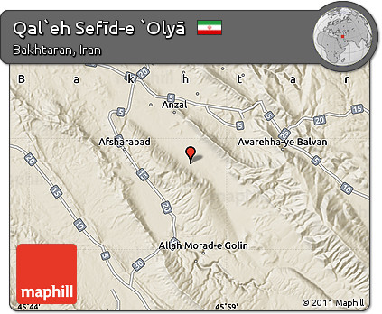 Shaded Relief Map of Qal`eh Sefīd-e `Olyā