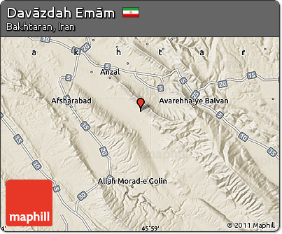 Shaded Relief Map of Davāzdah Emām