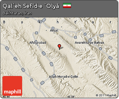 Shaded Relief Map of Qal`eh Sefīd-e `Olyā