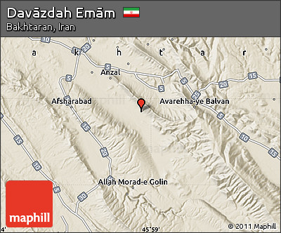 Shaded Relief Map of Davāzdah Emām