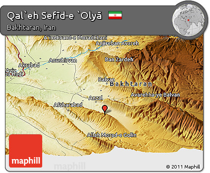 Physical Panoramic Map of Qal`eh Sefīd-e `Olyā