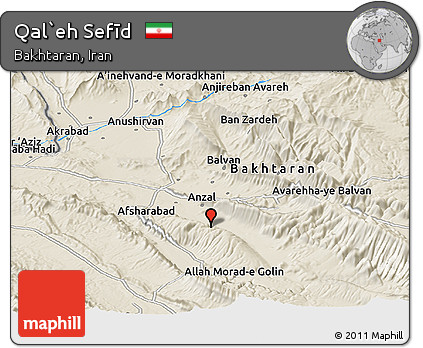 Shaded Relief Panoramic Map of Qal`eh Sefīd