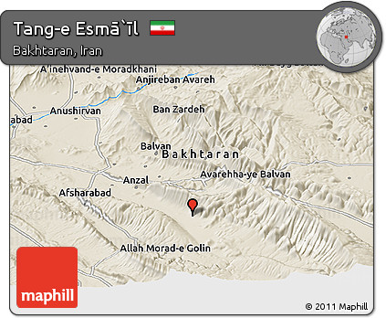 Shaded Relief Panoramic Map of Tang-e Esmā`īl
