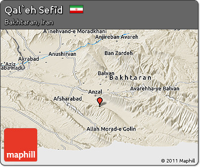 Shaded Relief Panoramic Map of Qal`eh Sefīd